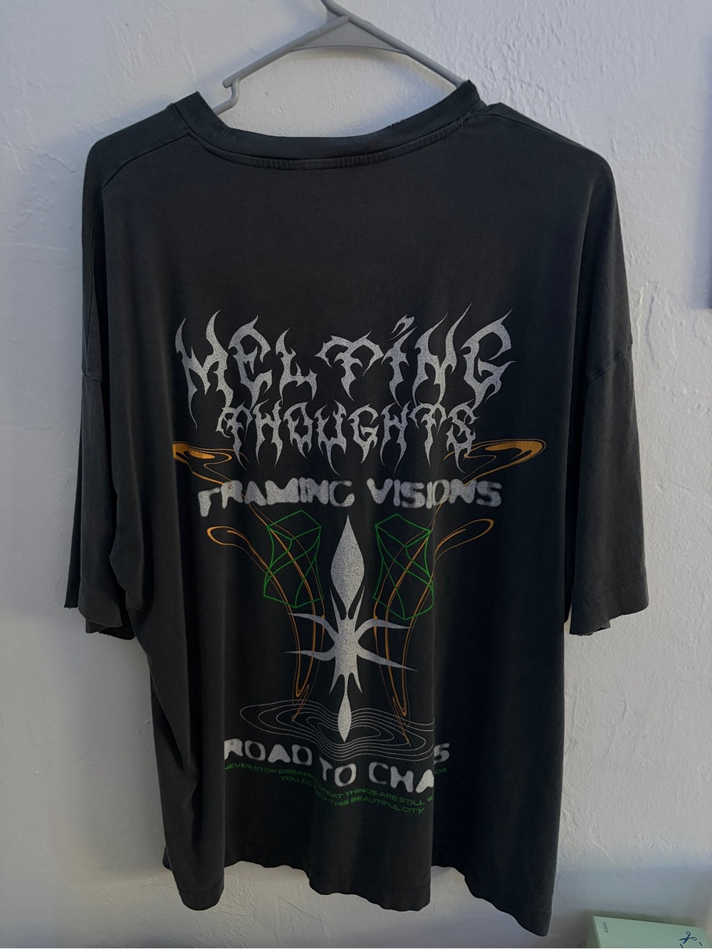 Zara Black Graphic Tee with Silver and Green Print
